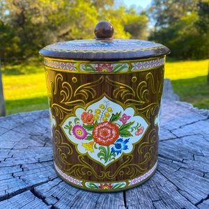 Vintage Floral Container Tin Designed By Daher